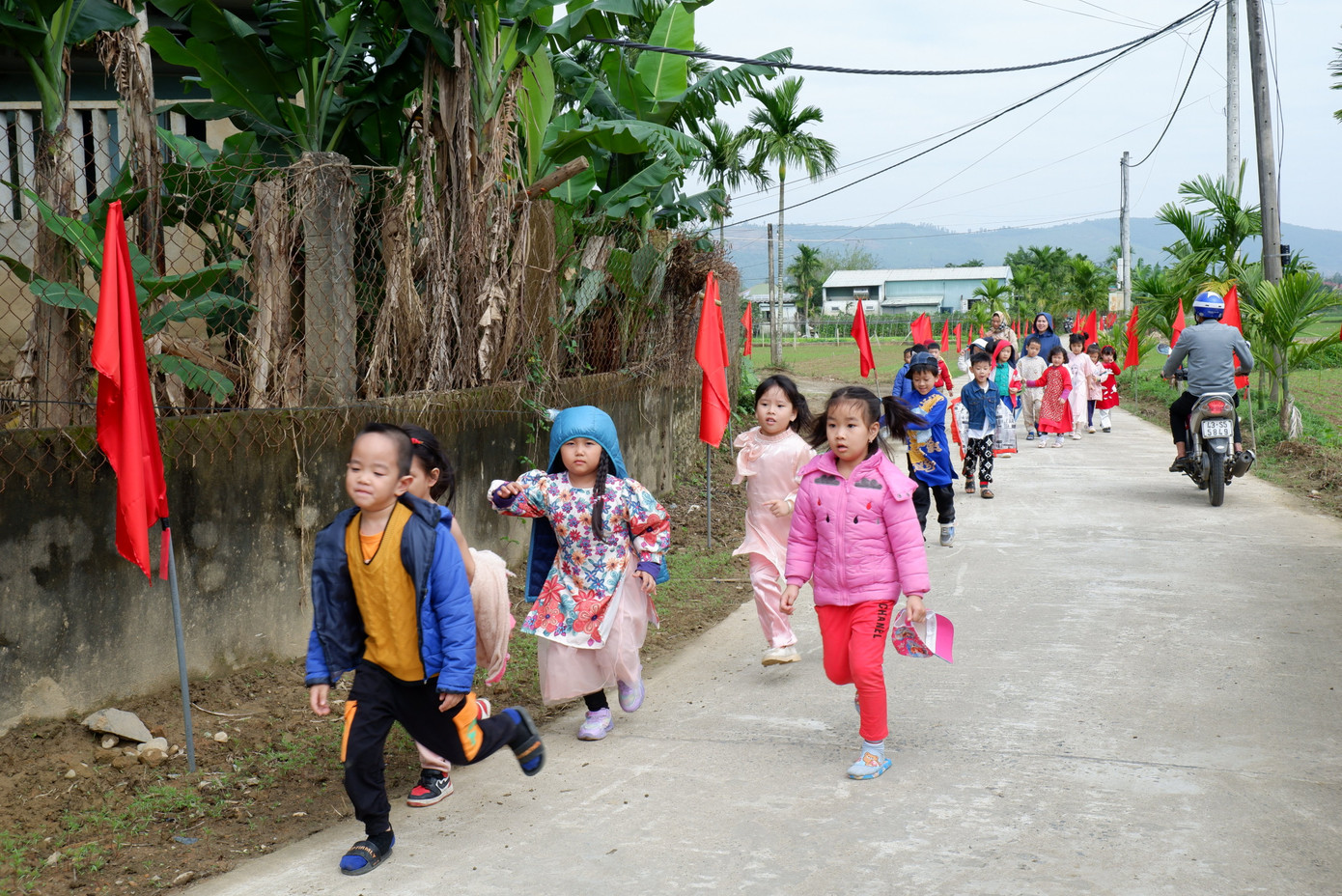 Trẻ nhỏ nô nức tham gia lễ hội, tham quan làng rau Túy Loan