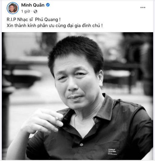 Ca sĩ Minh Quân chia buồn khi hay tin nhạc sĩ Phú Quang qua đời. Ca sĩ Minh Quân chia buồn khi hay tin nhạc sĩ Phú Quang qua đời.