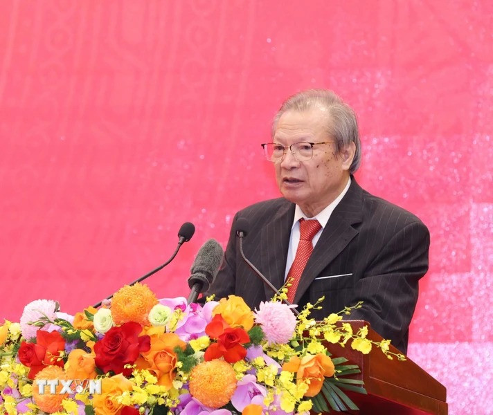 Đồng chí Nguyễn Văn Son - nguyên Ủy viên Trung ương Đảng, nguyên Trưởng ban Đối ngoại Trung ương, phát biểu tại Lễ kỷ niệm. (Ảnh: Phương Hoa/TTXVN)