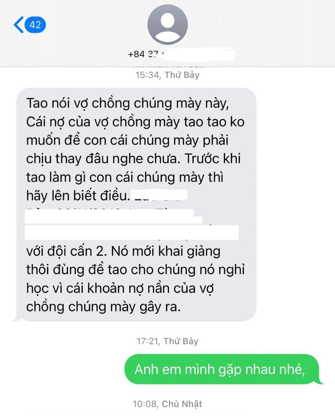 Tin nhắn đe dọa của "đối tượng" mạo danh.
