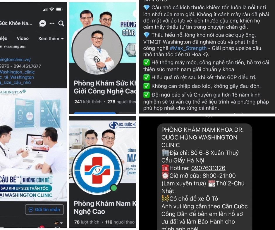 Quảng cáo, tư vấn trên mạng xã hội của viện thẩm mỹ.