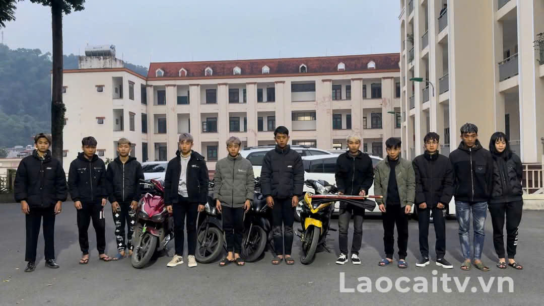 Các đối tượng đang bị tạm giữ. Ảnh: TH Lào Cai Các đối tượng đang bị tạm giữ. Ảnh: TH Lào Cai