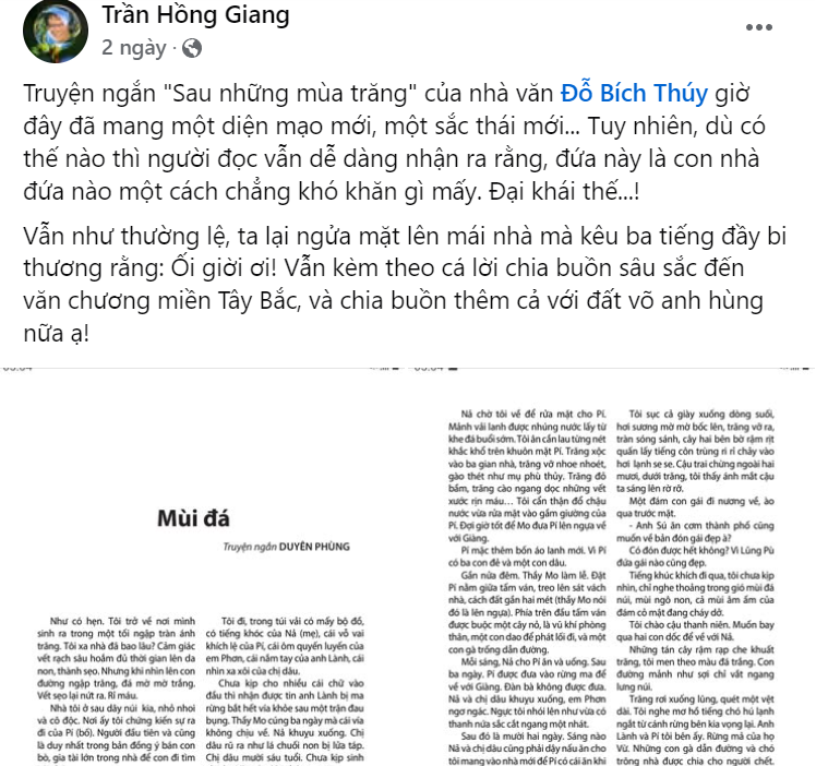Nhà văn Trần Hồng Giang phát hiện nhiều tác phẩm của tác giả Duyên Phùng giống với các tác phẩm đã được xuất bản, công bố của nhà văn Đỗ Bích Thúy, nhà văn Trang Thụy.