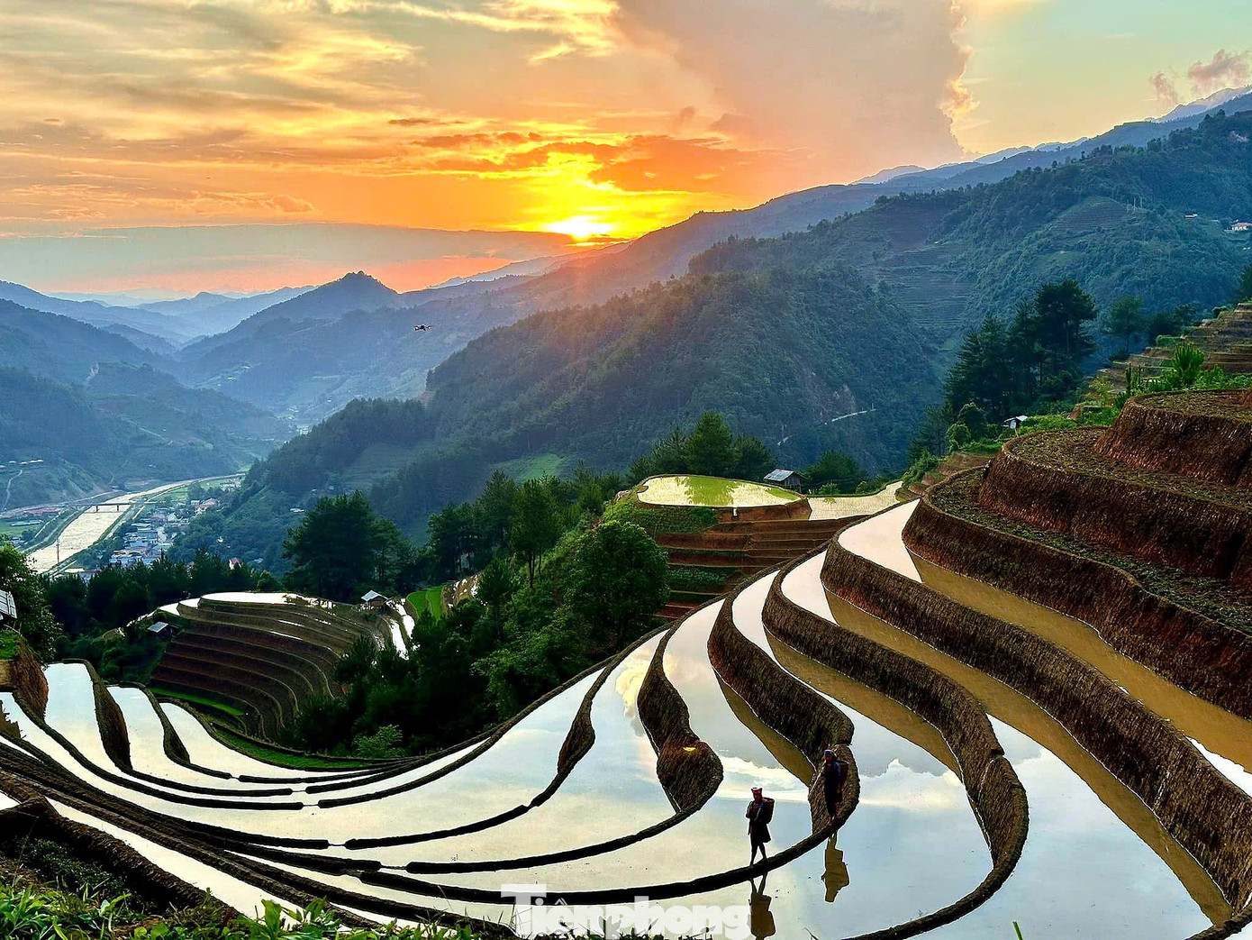 Đây cũng là thời điểm người nông dân tất bật xuống đồng, tranh thủ từng ngày nắng để gieo cấy mạ non, phủ xanh những thửa ruộng bậc thang, mở đầu cho vụ lúa chính trong năm.