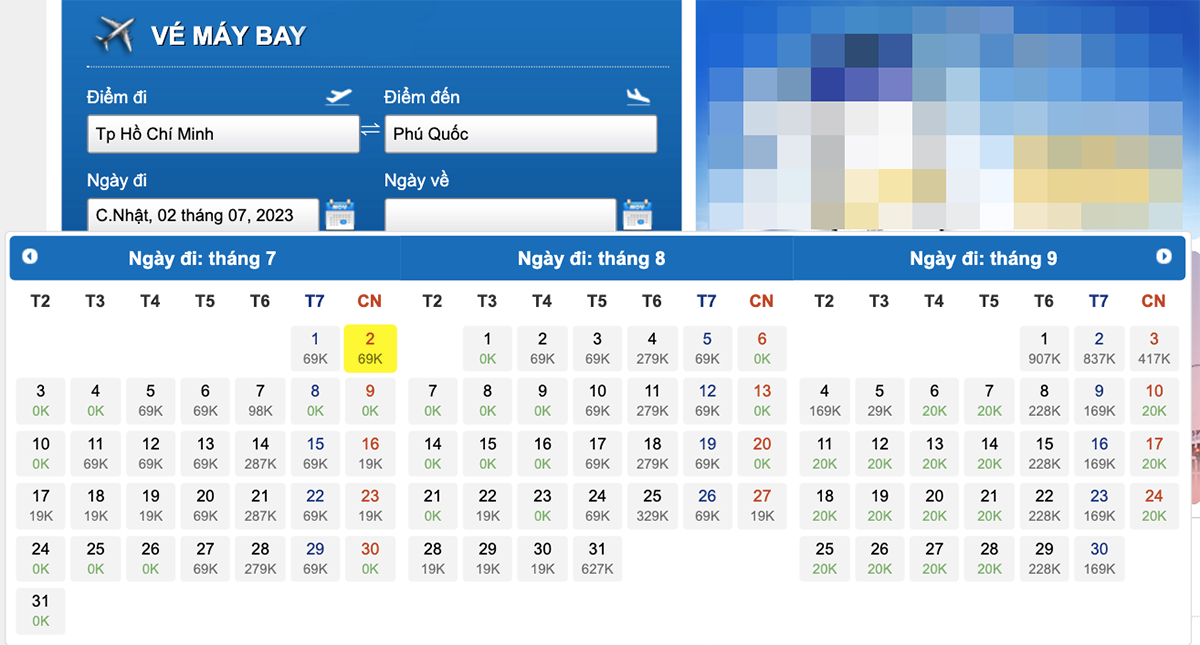 Giai đoạn trước và đầu hè năm nay, giá vé máy bay đi Phú Quốc từ Hà Nội và TPHCM trong tháng 7, 8 được đẩy lên cao, nhưng hiện đã giảm mạnh (giá vé trên chưa gồm thuế, phí).