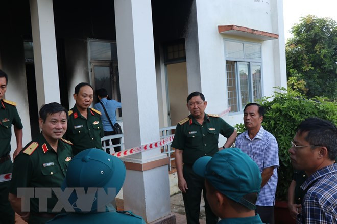 Vụ tấn công trụ sở xã Ea Tiêu và xã Ea Ktur, huyện Cư Kuin sáng sớm 11/6, làm chết và bị thương một số đồng chí công an xã, cán bộ xã và người dân. (Ảnh: Phan Anh Dũng/TTXVN)