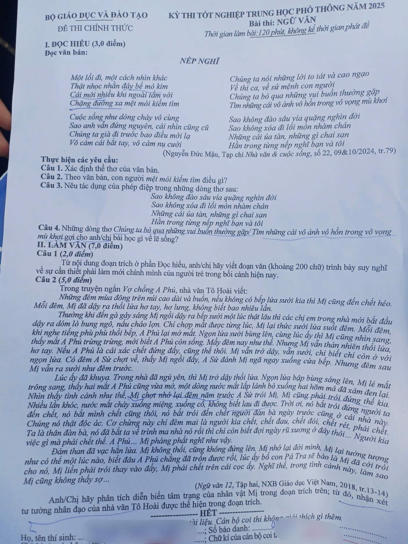 Đề Thi Ngữ văn năm 2025 Đề Thi Ngữ văn năm 2025
