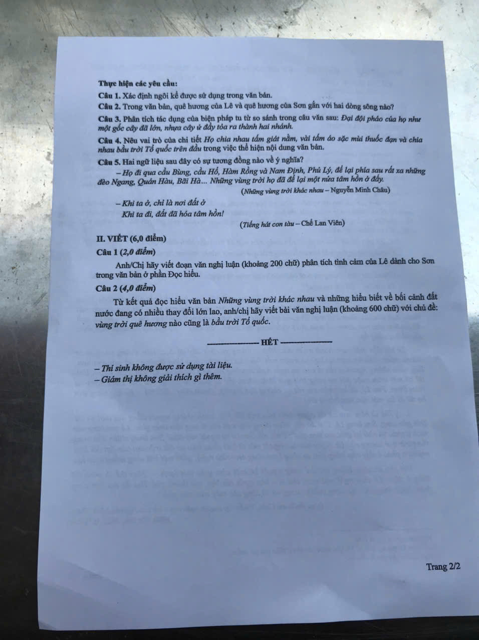 Đề thi Văn theo Chương trình mới 2018