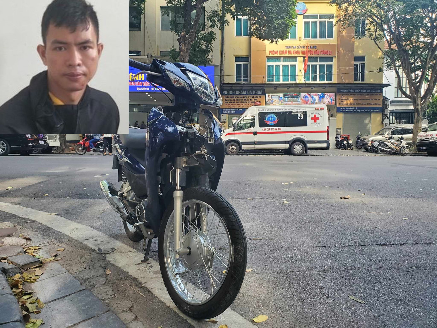 Đối tượng Nguyễn Công Xuân (ảnh nhỏ) và xe máy.