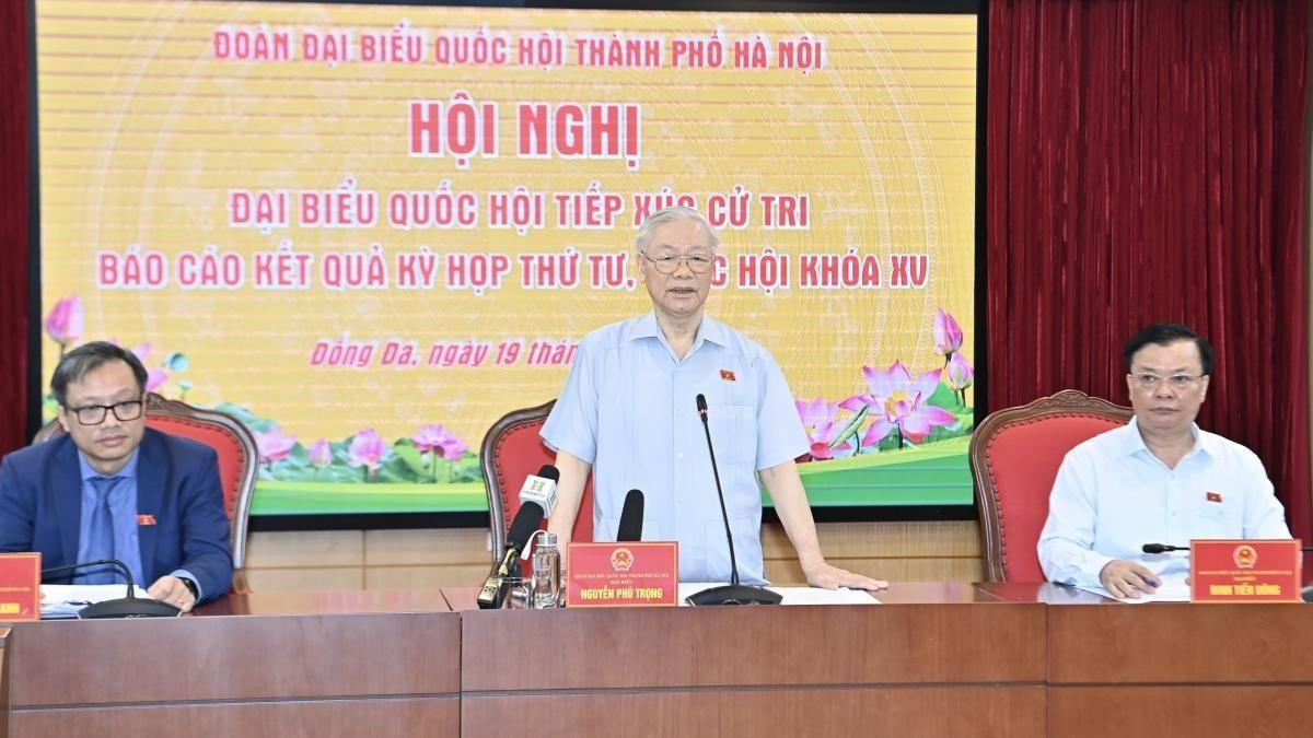 Tổng Bí thư Nguyễn Phú Trọng phát biểu tại buổi tiếp xúc cử tri sáng 19/11. Ảnh VOV Tổng Bí thư Nguyễn Phú Trọng phát biểu tại buổi tiếp xúc cử tri sáng 19/11. Ảnh VOV