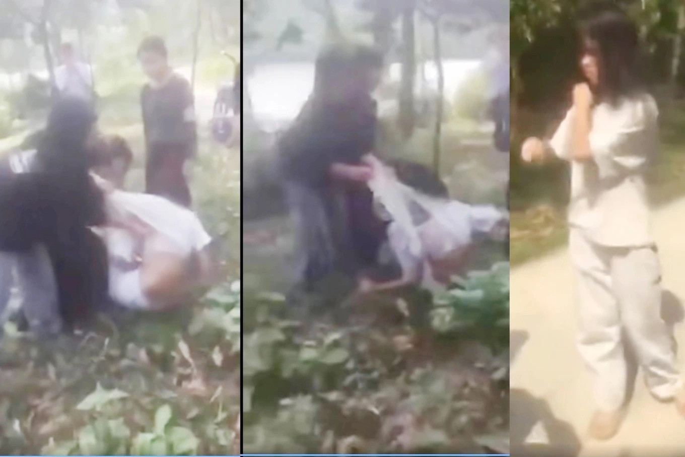 Nữ sinh bị đánh hội đồng. Ảnh cắt từ clip Nữ sinh bị đánh hội đồng. Ảnh cắt từ clip