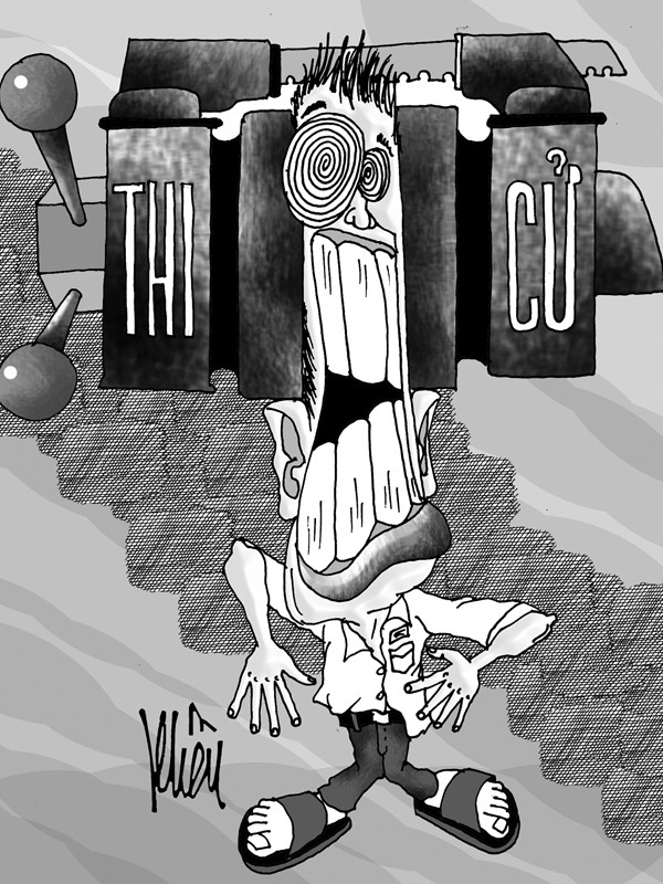 Áp lực thi cử. Minh họa: Khều. Áp lực thi cử. Minh họa: Khều