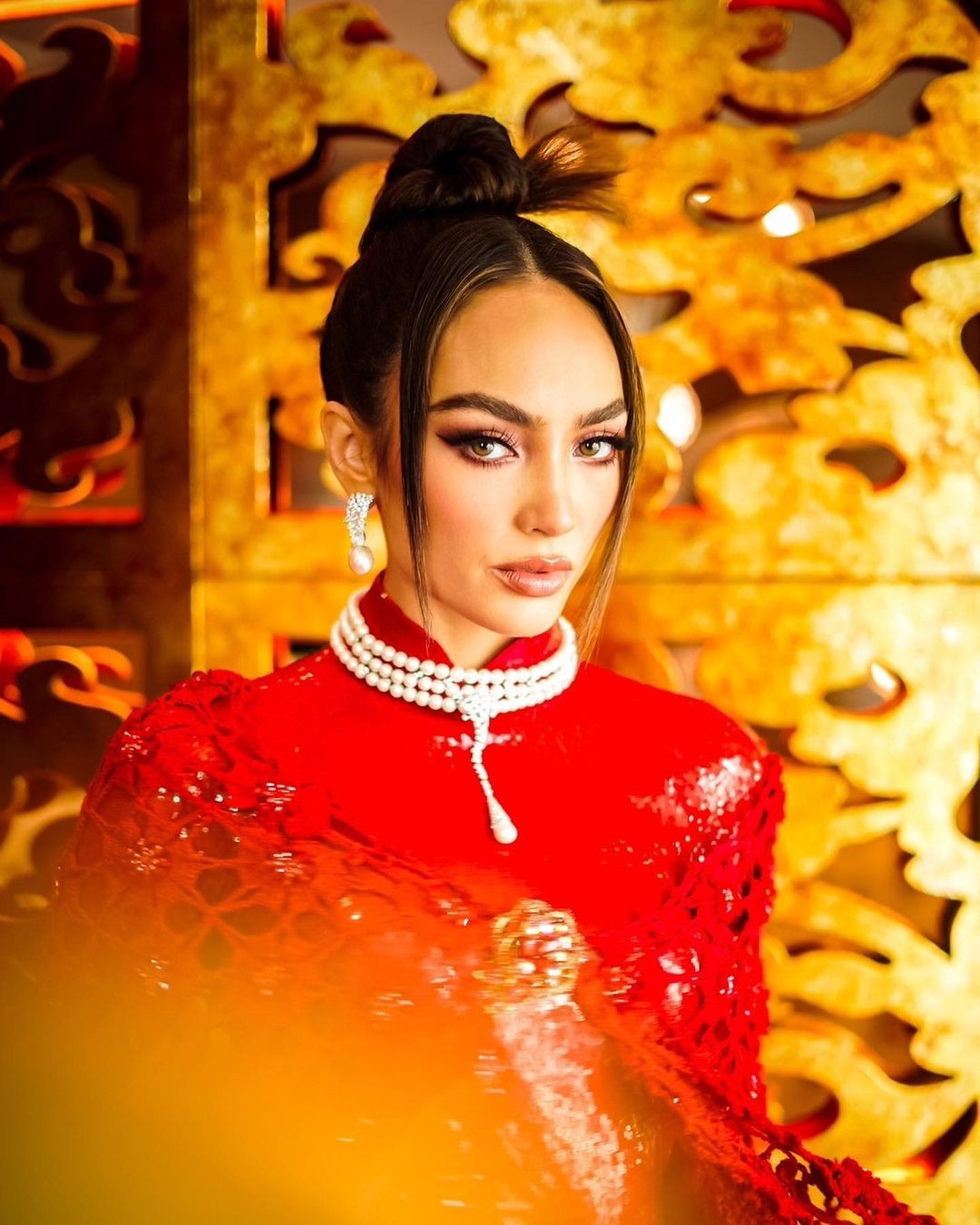 Những ngày qua, Hoa hậu Hoàn vũ 2022 R’Bonney Gabriel cùng Á hậu 2 Andreína Martínez và nữ tỷ phú chuyển giới Anne Jakrajutatip tới Việt Nam để dự sự kiện công bố đơn vị mới nắm bản quyền của Miss Universe Vietnam. Giống khi tới Indonesia, Malaysia, R’Bonney Gabriel mặc trang phục truyền thống khi tới Việt Nam. Lần đầu mặc áo dài, R’Bonney Gabriel nhận được nhiều lời khen ngợi của khán giả. Cô toát lên vẻ đằm thắm vì là người gốc Á.