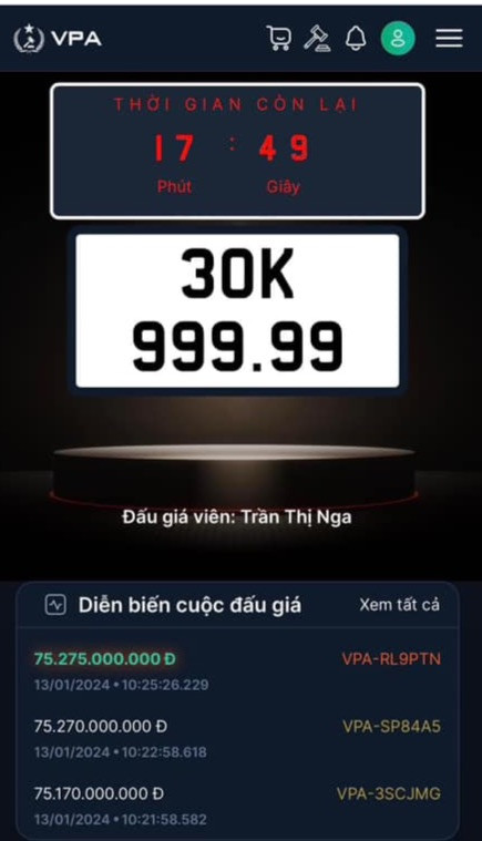 Thời điểm diễn ra phiên đấu giá.