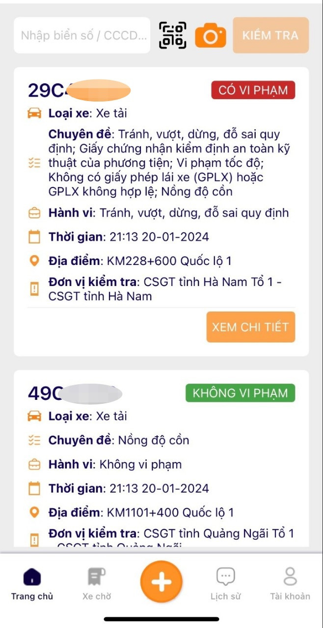 Ứng dụng quét QR Code kiểm tra phương tiện. Ứng dụng quét QR Code kiểm tra phương tiện.