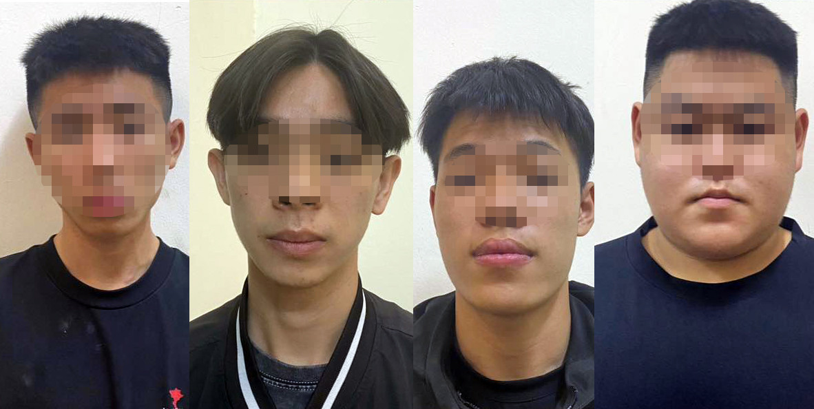 Nhóm thanh niên bị tạm giữ. Ảnh: T.A Nhóm thanh niên bị tạm giữ. Ảnh: T.A
