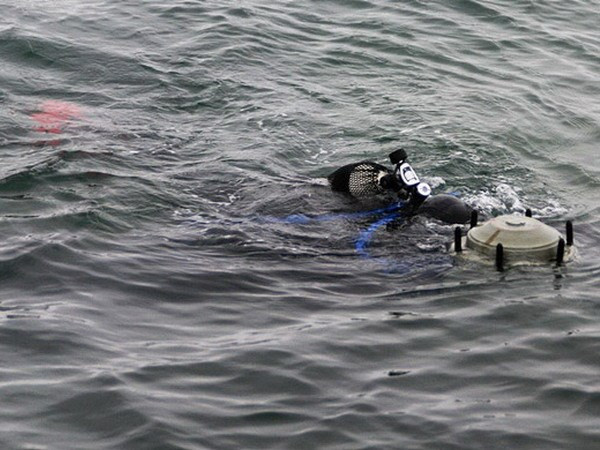 Lực lượng đặc nhiệm người nhái thực hành vận chuyển mìn biển đến vị trí tác chiến. (Ảnh: mil.ru)