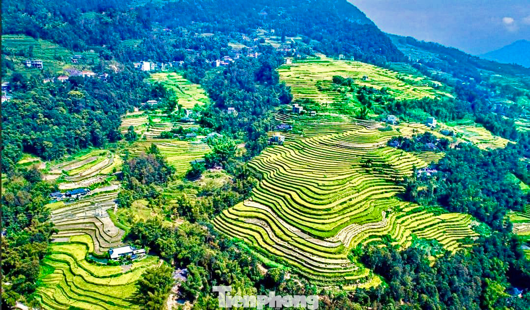 Từ trên cao, sóng lúa xã Bản Díu mênh mang một màu vàng rực rỡ, đẹp đến mê hồn. Từ trên cao, sóng lúa xã Bản Díu mênh mang một màu vàng rực rỡ, đẹp đến mê hồn.