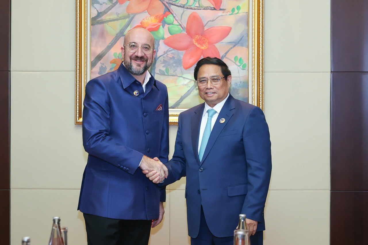 Thủ tướng Phạm Minh CHính và Chủ tịch Hội đồng Châu Âu Charles Michel. Ảnh: Nhật Bắc Thủ tướng Phạm Minh CHính và Chủ tịch Hội đồng Châu Âu Charles Michel. Ảnh: Nhật Bắc