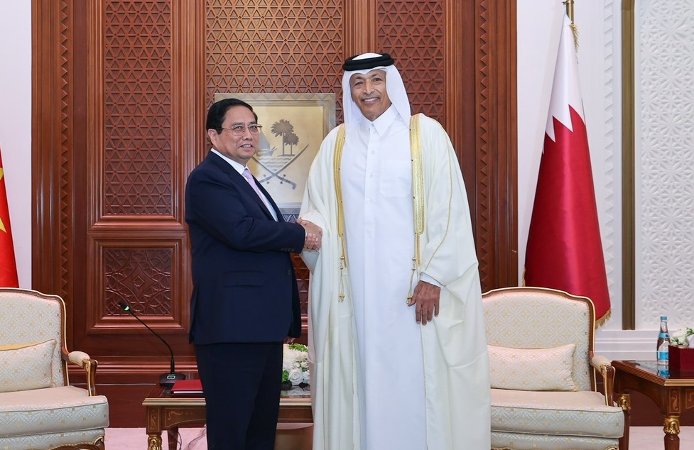 Thủ tướng hội kiến Chủ tịch Quốc hội Qatar Hassan bin Abdulla Al-Ghanim. Ảnh: Nhật Bắc Thủ tướng hội kiến Chủ tịch Quốc hội Qatar Hassan bin Abdulla Al-Ghanim. Ảnh: Nhật Bắc