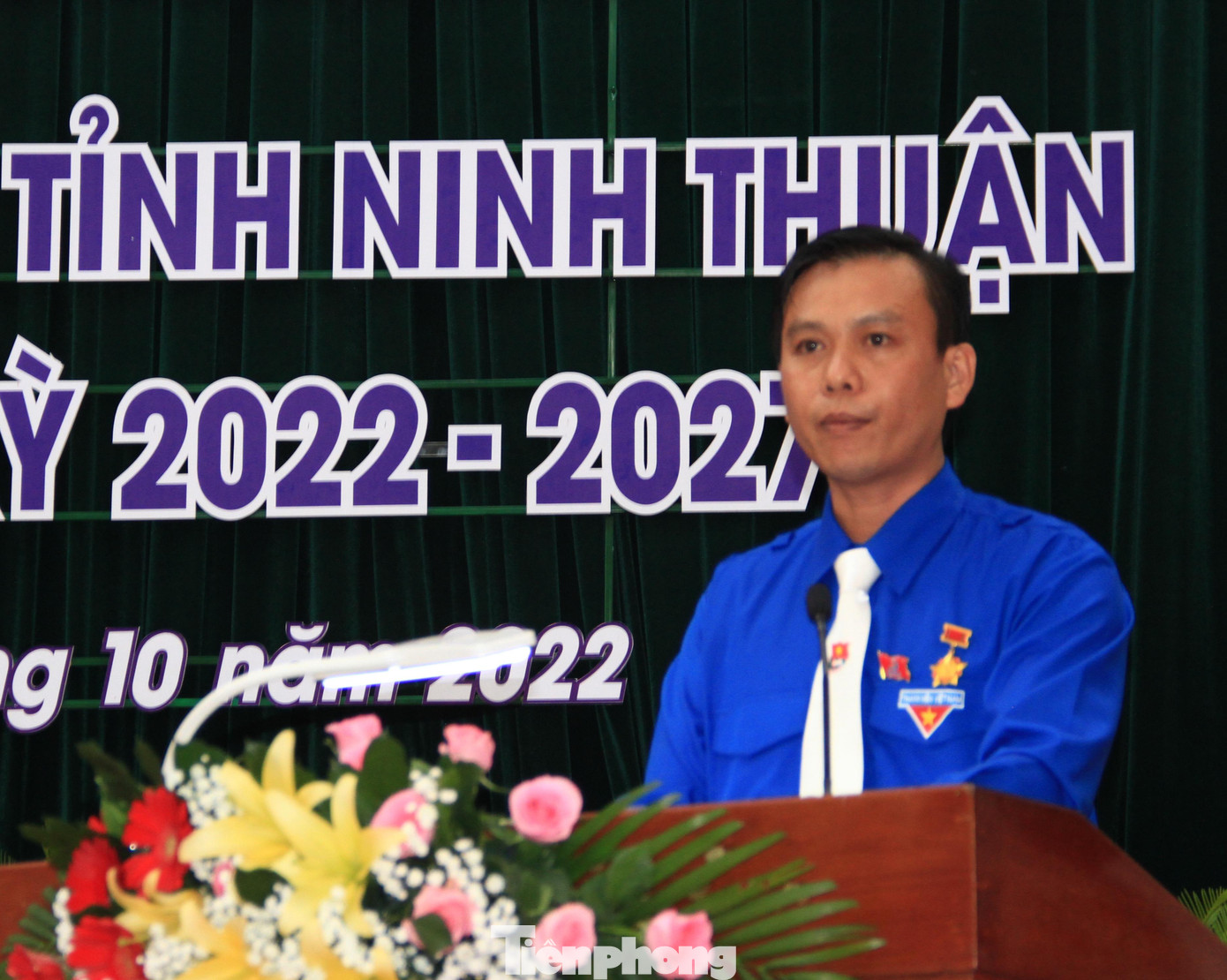 Anh Huỳnh Hữu Phúc - Bí thư Tỉnh Đoàn Ninh Thuận, phát biểu khai mạc đại hội. Ảnh: C.H