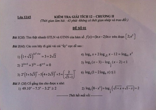 Đề Toán Giải tích 12 gây thích thú. Ảnh: FB Đề Toán Giải tích 12 gây thích thú