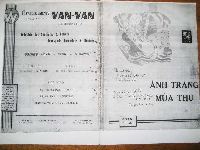 Bản nhạc “Ánh Trăng mùa thu” với quảng cáo của Hãng nước mắm Vạn Vân 