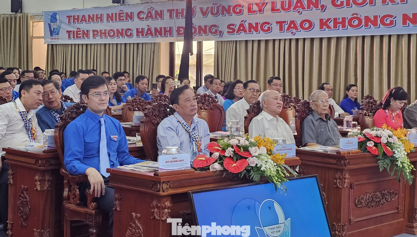 Anh Bùi Quang Huy - Ủy viên dự khuyết BCH Trung ương Đảng - Bí thư thứ nhất Trung ương Đoàn dự đại hội Hội LHTN Việt Nam TP. Cần Thơ. Ảnh: Hòa Hội