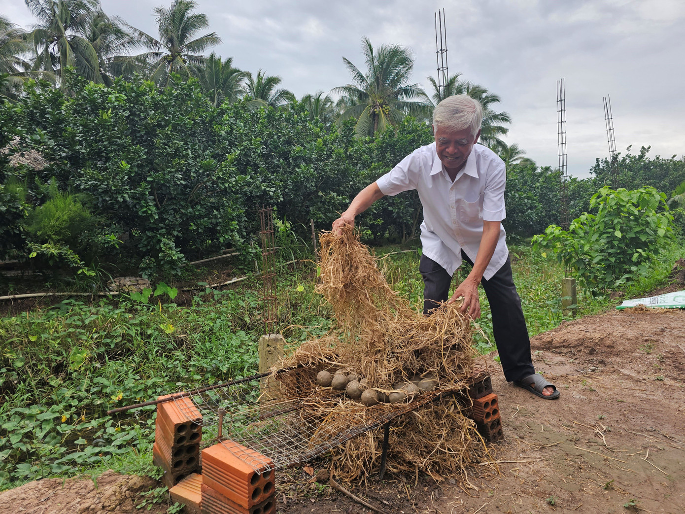 Ông Hai Nguyên, người dân cố cựu ở cồn Hô kể, món trứng vịt nướng đất sét có nguồn gốc từ thời khai khẩn cồn. Thời đó, cuộc sống còn nhiều thiếu thốn, người dân đi đồng ruộng, chỉ với những nguyên liệu sẵn có như cá, trứng vịt và đất sét, người dân đã tạo ra một món ăn vừa tiện lợi, vừa đầy đủ dinh dưỡng để lót dạ.