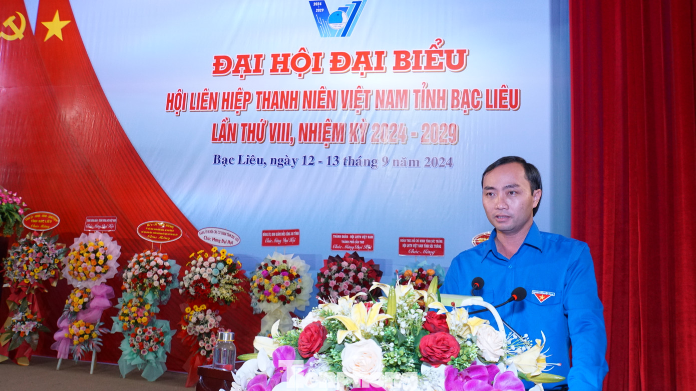 Anh Phạm Tuấn Tài- Bí thư Tỉnh Đoàn, Chủ tịch Hội LHTN Việt Nam tỉnh Bạc Liêu phát biểu. Ảnh: Hòa Hội Anh Phạm Tuấn Tài- Bí thư Tỉnh Đoàn, Chủ tịch Hội LHTN Việt Nam tỉnh Bạc Liêu phát biểu. Ảnh: Hòa Hội