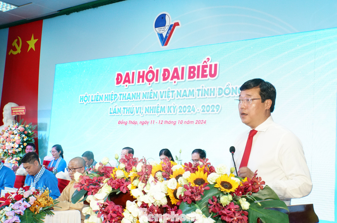 Ông Lê Quốc Phong - Bí thư Tỉnh ủy Đồng Tháp phát biểu tại đại hội. Ảnh: Hòa Hội