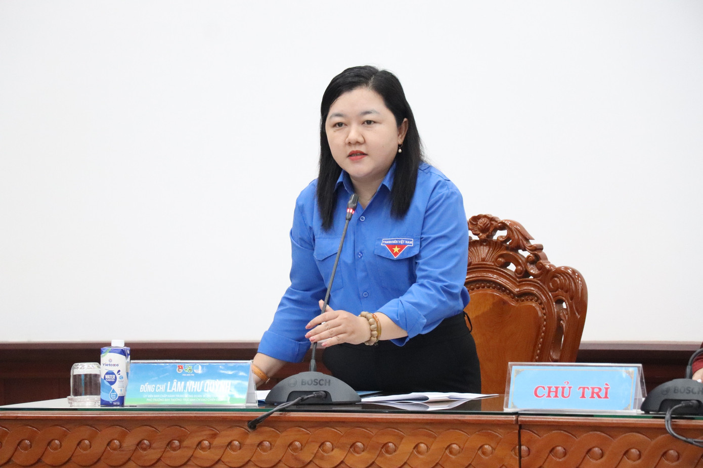 Chị Lâm Như Quỳnh - Bí thư Tỉnh Đoàn Bến Tre phát biểu tại hội nghị. Ảnh: TĐ BT Chị Lâm Như Quỳnh - Bí thư Tỉnh Đoàn Bến Tre phát biểu tại hội nghị. Ảnh: TĐ BT