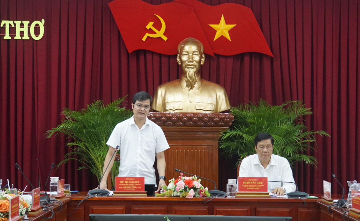 Anh Bùi Quang Huy, Bí thư Thường trực Trung ương Đoàn phát biểu. - Ảnh: Hòa Hội Anh Bùi Quang Huy, Bí thư Thường trực Trung ương Đoàn phát biểu. - Ảnh: Hòa Hội