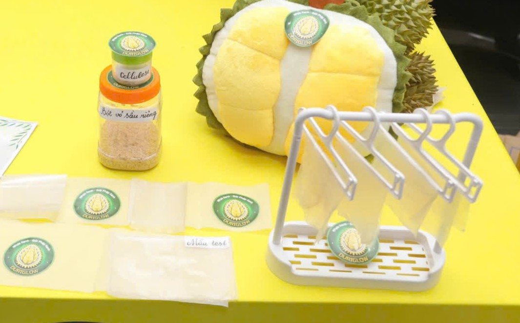 Nhựa sinh học được chiết xuất từ vỏ sầu riêng do các bạn sinh viên trường Đại học Trà Vinh sản xuất.