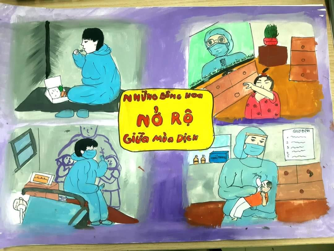 Bức tranh do thiếu nhi tỉnh Bến Tre vẽ để cổ vũ, động viên các y, bác sỹ tuyến đầu chống dịch. - Ảnh: TĐ BT Bức tranh do thiếu nhi tỉnh Bến Tre vẽ để cổ vũ, động viên các y, bác sỹ tuyến đầu chống dịch. - Ảnh: TĐ BT