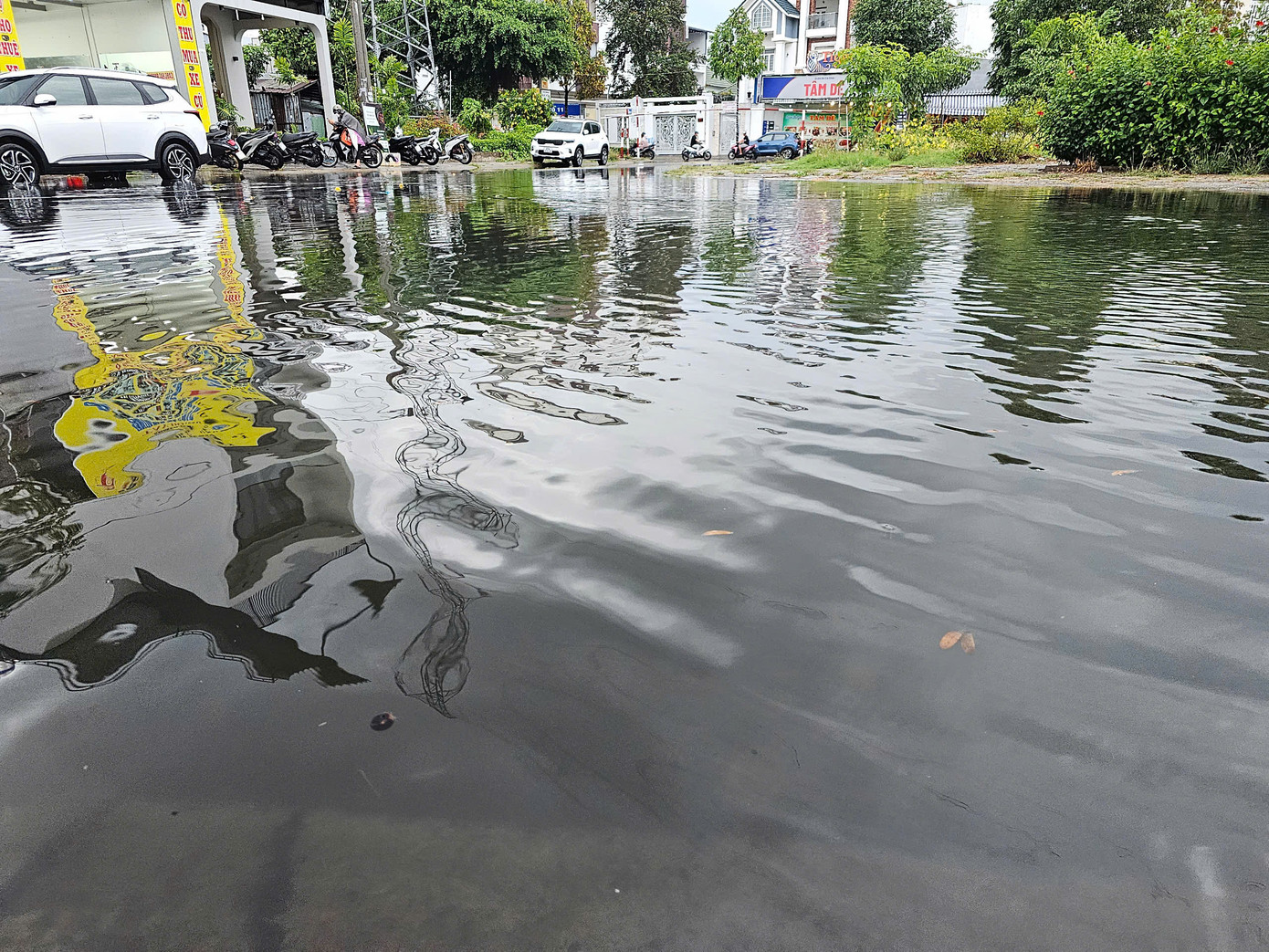 Khu cán bộ Đại học Cần Thơ ở quận Ninh Kiều cũng ngập nước sau cơn mưa lớn. Ảnh: Hòa Hội.