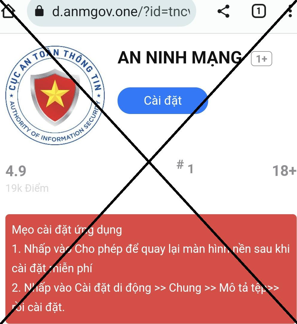 Ảnh ứng dụng tên AN NINH MẠNG tại đường link: https://d.anmgov.one. Ảnh: Nạn nhân cung cấp. Ảnh ứng dụng tên AN NINH MẠNG tại đường link: https://d.anmgov.one. Ảnh: Nạn nhân cung cấp.