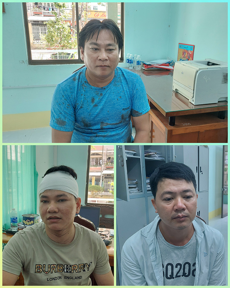 Các đối tượng Hùng, Trung và Linh tại cơ quan công an. Ảnh: PV. Các đối tượng Hùng, Trung và Linh tại cơ quan công an. Ảnh: PV.