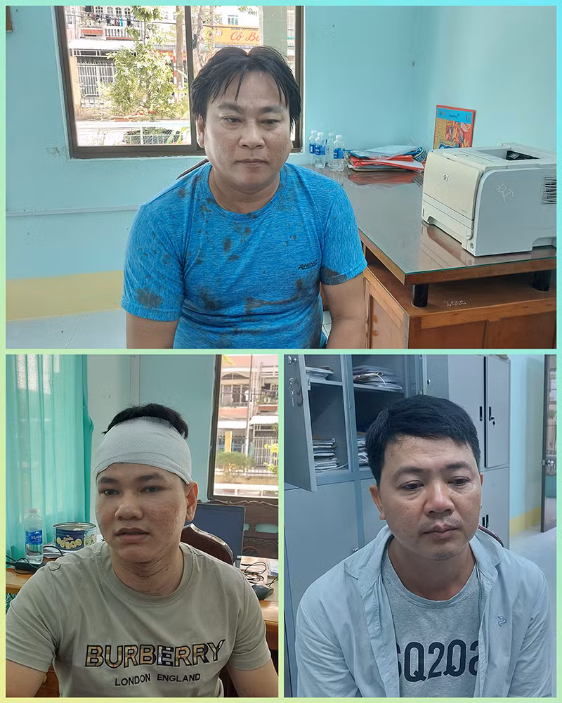 Các đối tượng Hùng, Trung và Linh tại cơ quan công an. Ảnh: PV.