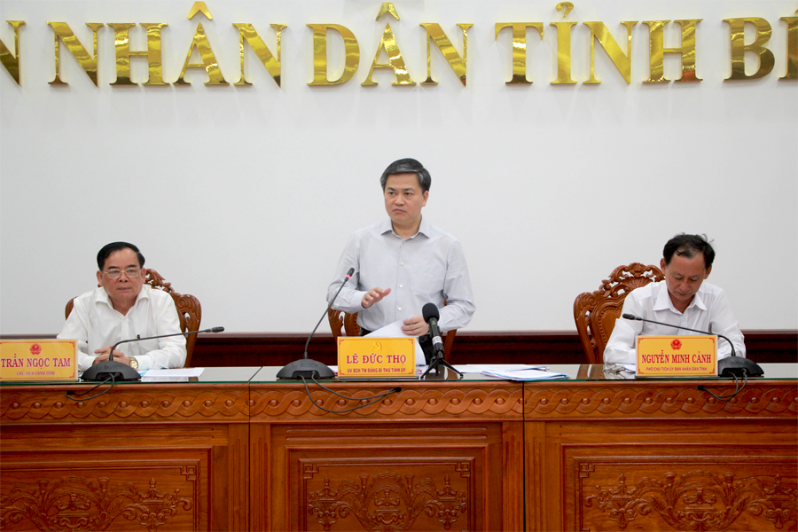 Bí thư Tỉnh ủy Bến Tre Lê Đức Thọ phát biểu tại cuộc họp. Ảnh: Trương Hùng. Bí thư Tỉnh ủy Bến Tre Lê Đức Thọ phát biểu tại cuộc họp. Ảnh: Trương Hùng.