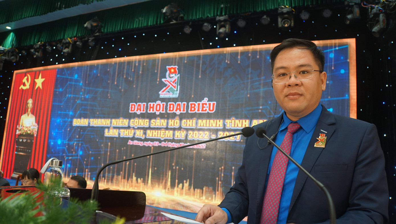 Anh Phan Duy Bằng, Bí thư Tỉnh Đoàn An Giang phát biểu. Ảnh: Hòa Hội