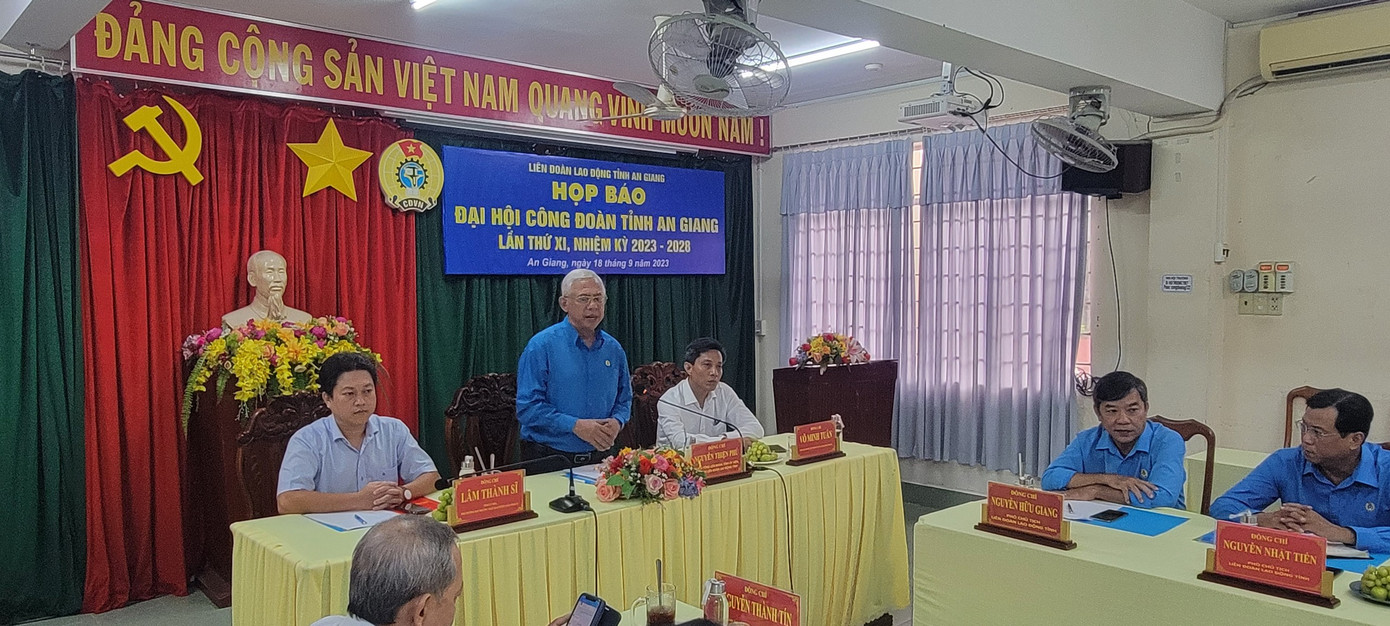 Ban tổ chức thông tin về Đại hội Công đoàn tỉnh An Giang nhiệm kỳ 2023 - 2028.