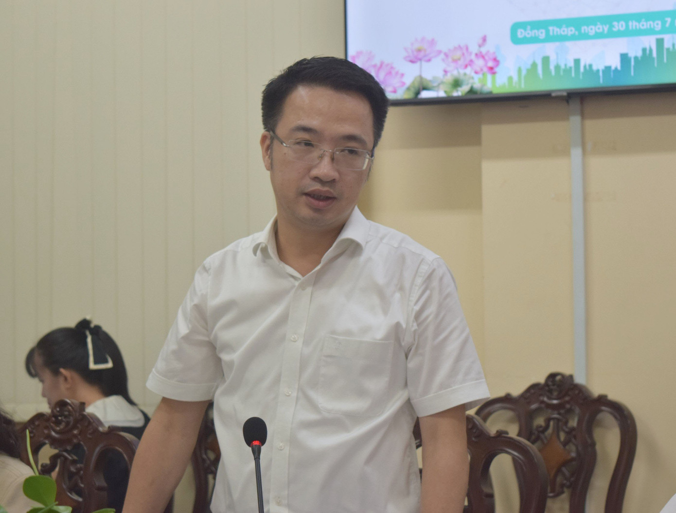 Anh Nguyễn Tường Lâm - Bí thư TƯ. Đoàn, Phó Chủ nhiệm Thường trực Ủy ban Quốc gia về Thanh niên Việt Nam phát biểu tại buổi làm việc.