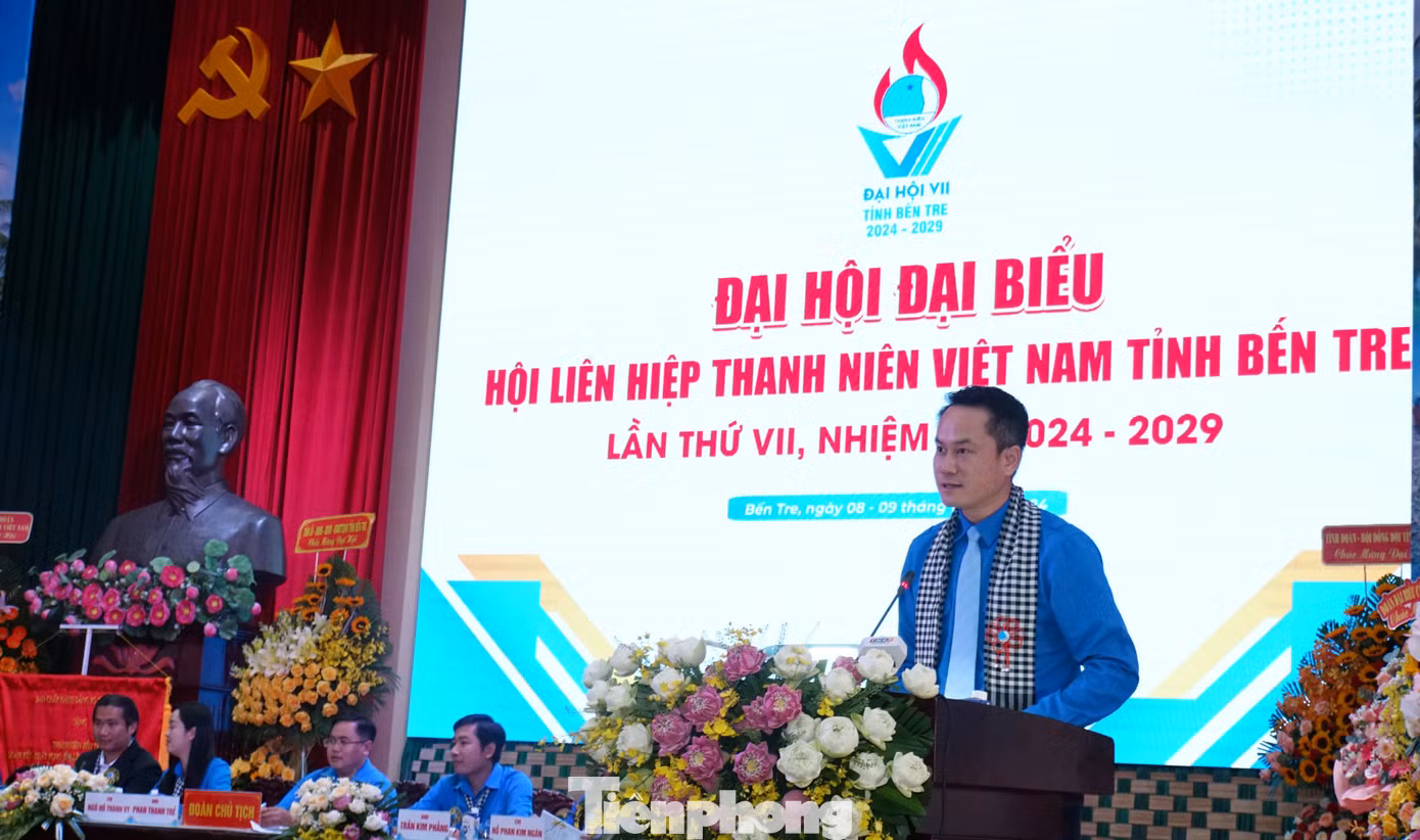 Anh Nguyễn Kim Quy - Phó Chủ tịch thường trực Trung ương Hội LHTN Việt Nam phát biểu tại Đại hội. Ảnh: Hòa Hội