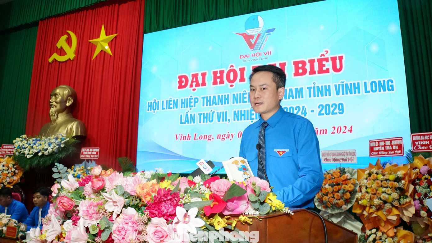 Anh Nguyễn Kim Quy - Phó Chủ tịch thường trực Trung ương Hội LHTN Việt Nam phát biểu tại đại hội. Ảnh: Hòa Hội