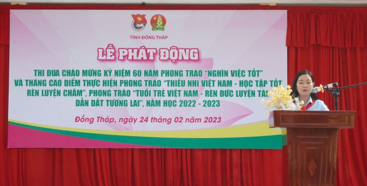 Chị Nguyễn Thị Thúy Lam, Phó Bí thư Thường trực Tỉnh Đoàn Đồng Tháp phát biểu. Ảnh: TĐ ĐT