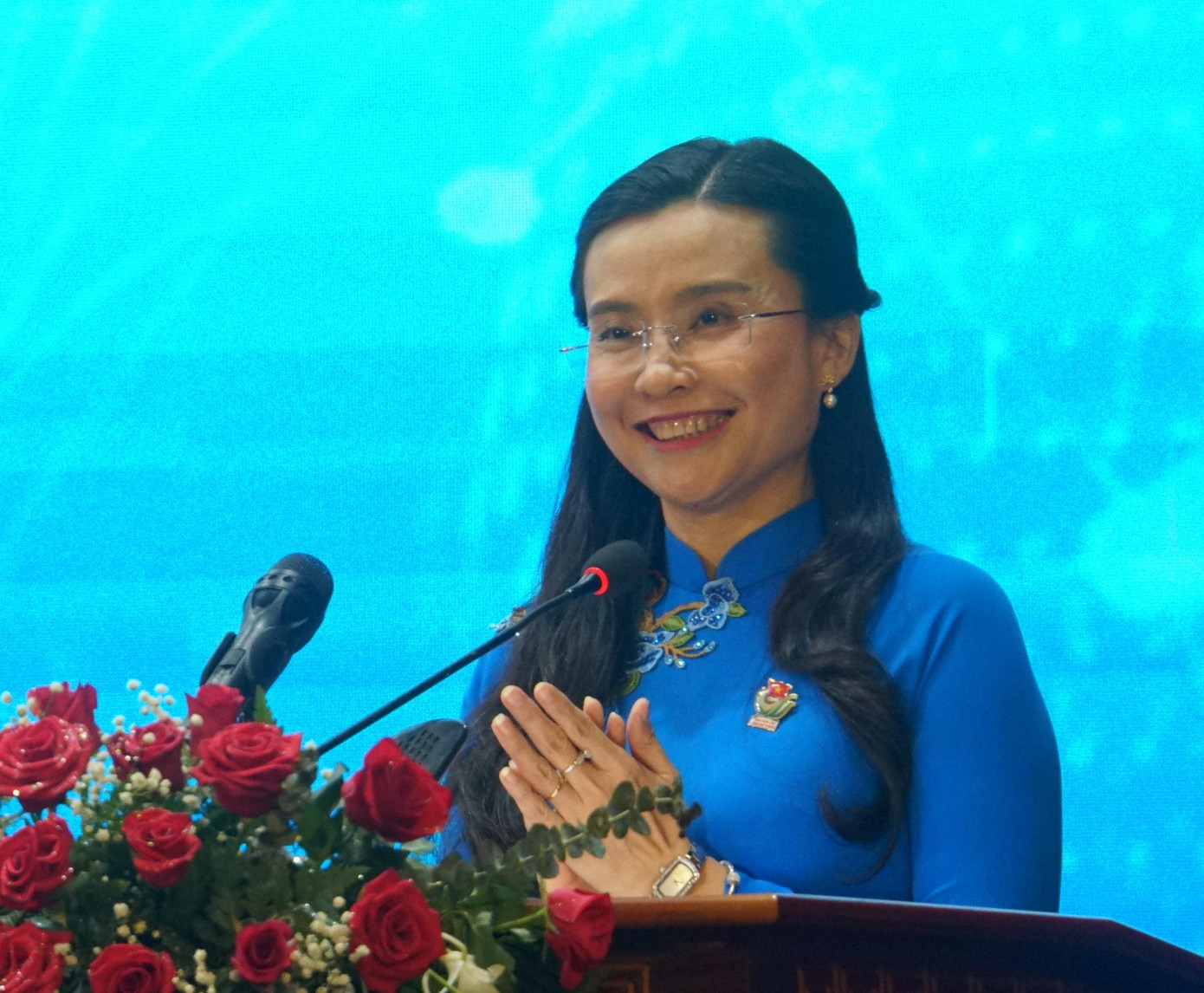 Chị Nguyễn Phạm Duy Trang, Bí thư Trung ương Đoàn, Chủ tịch Hội Đồng Đội Trung ương phát biểu. Ảnh: Hòa Hội