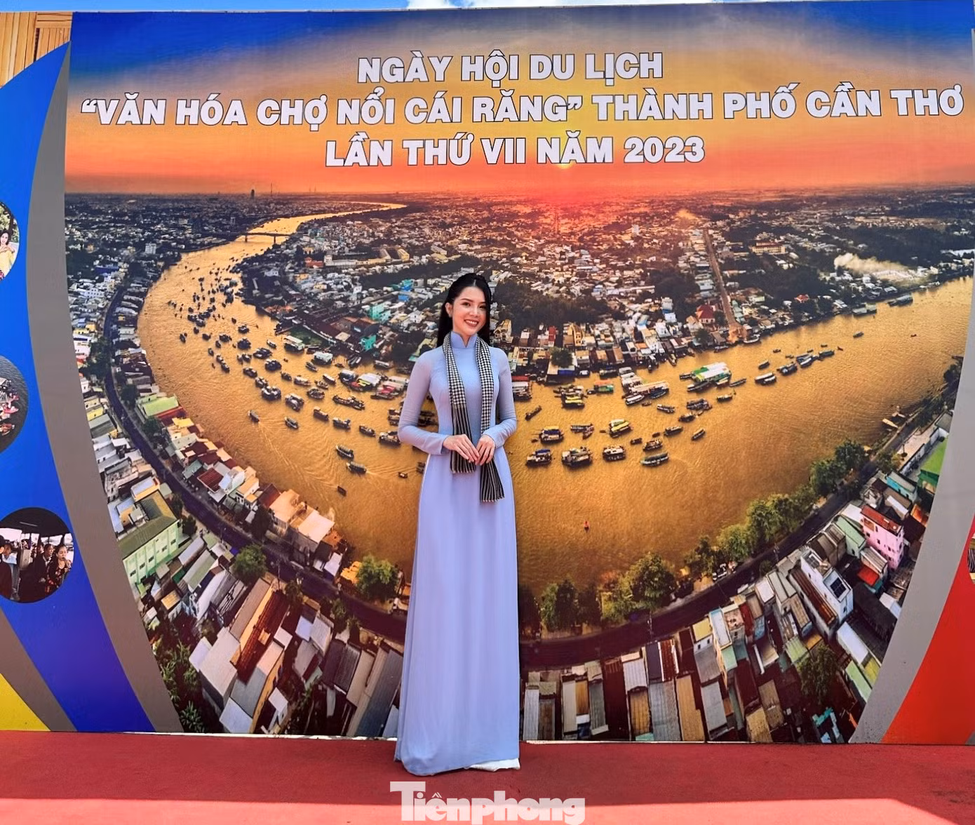Hoa khôi, Đại sứ du lịch TP Cần Thơ Huỳnh Thúy Vi duyên dáng với tà áo dài tại ngày hội du lịch chợ nổi Cái Răng. Ảnh: Hòa Hội.