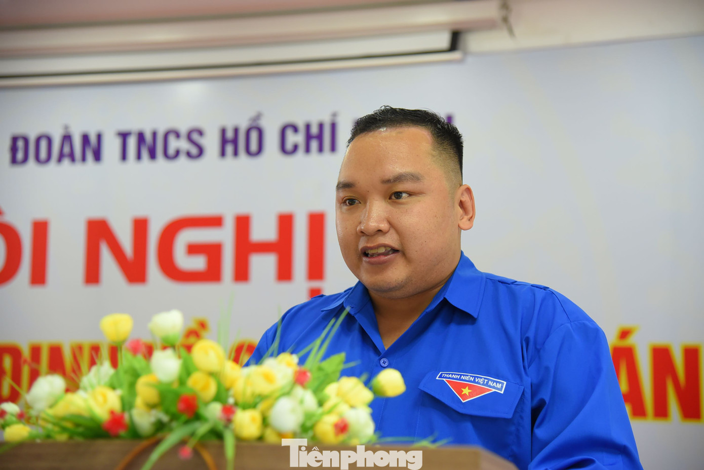 Tân Phó Bí thư Thành Đoàn Cần Thơ Nguyễn Tứ Thiên phát biểu tại hội nghị. Ảnh: Hòa Hội