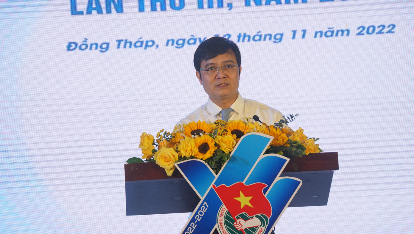 Anh Bùi Quang Huy, Bí thư thứ nhất Trung ương Đoàn phát biểu. Ảnh: Hòa Hội